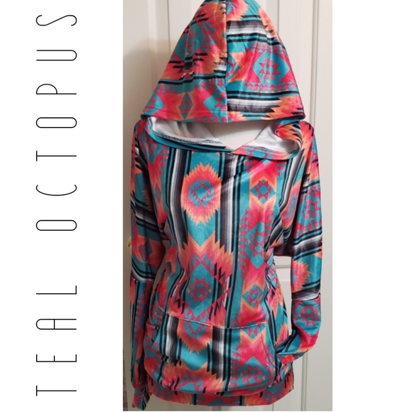 CRAZY TRAIN HOODIE VELVET LIGHT AZTEC WESTERN PINK - Picture 4 of 8